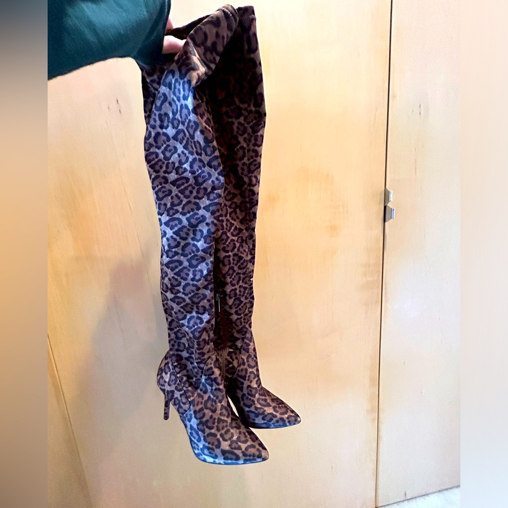 Jessica Simpson High Knee Leopard Boot Stilettos